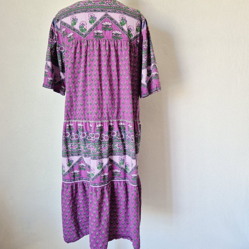 The Vermont Country Store Cotton Tiered Lounger House Dress Short Sleeve - Picture 5 of 11